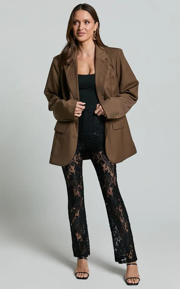 Showpo Jaclyn Pants 8211 Mid Waist Lace Straight Leg Pants In Black Women Pants