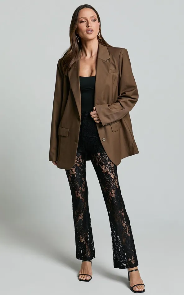 Showpo Jaclyn Pants 8211 Mid Waist Lace Straight Leg Pants In Black Women Pants
