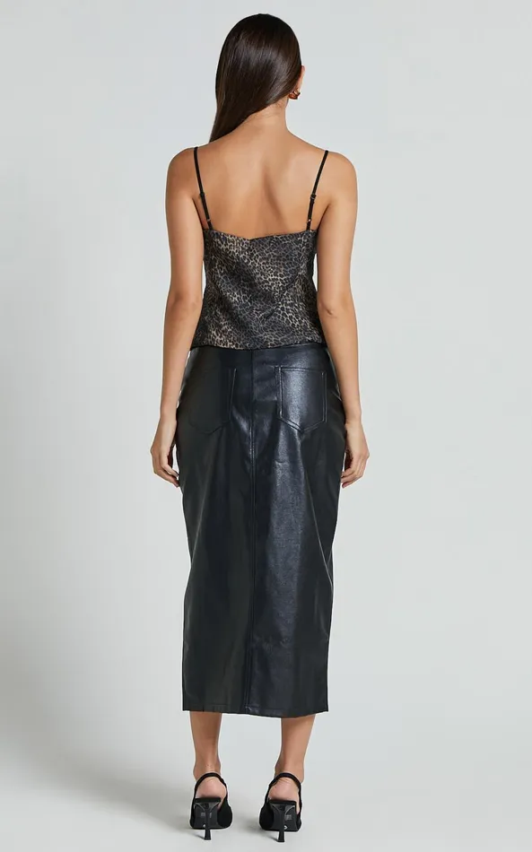 Showpo Jada Cami 8211 Straight Neck Panelled Top With Lace Detail In Leopard Women Tops