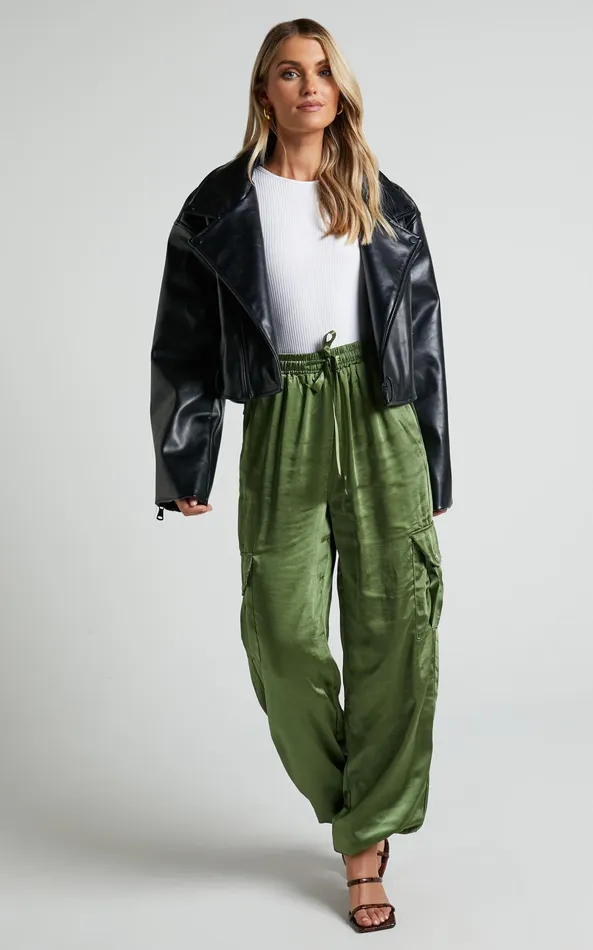Showpo Jadeiah 8211 Mid Rise Cargo Pocket Satin Jogger Pant In Khaki Women Pants Showpo Jadeiah 8211 Mid Rise Cargo Pocket Satin Jogger Pant In Khaki Women Pants