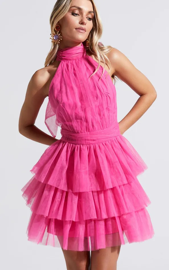 Showpo Jaden Mini Dress 8211 Halter Neck Fit and Flare Dress In Pink Women Dresses Showpo Jaden Mini Dress 8211 Halter Neck Fit and Flare Dress In Pink Women Dresses