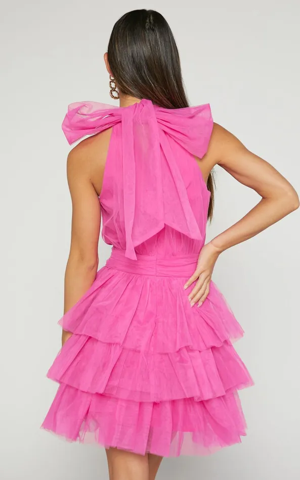Showpo Jaden Mini Dress 8211 Halter Neck Fit and Flare Dress In Pink Women Dresses