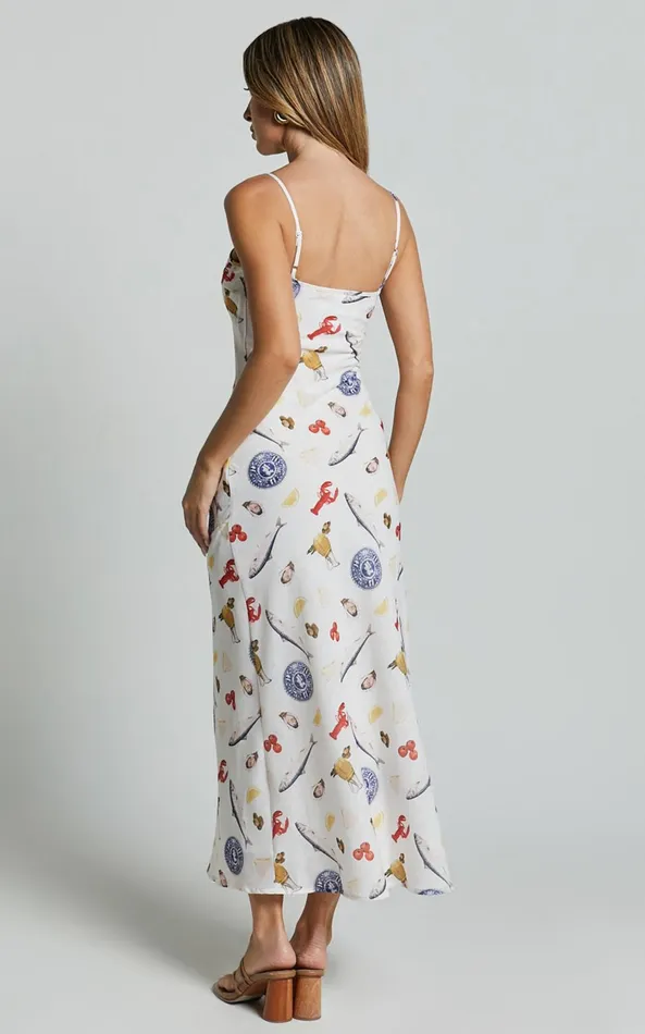 Showpo Jamilla Midi Dress 8211 Bias Cut Linen Look Midi Slip Dress In Seaside Print Women Dresses