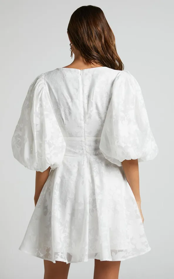 Showpo Jammae Mini Dress 8211 Puff Sleeve Dress In White Women Dresses