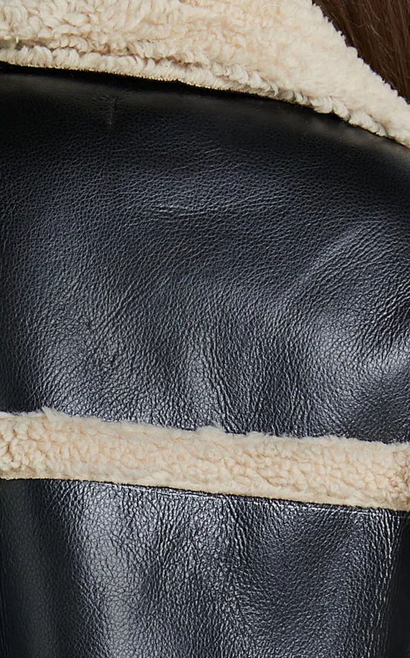 Showpo Jan Coat 8211 Longline Faux Shearling Aviator Coat In Black Women Jackets and Coats