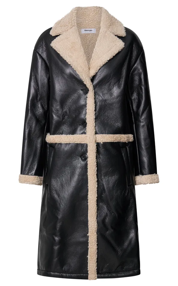 Showpo Jan Coat 8211 Longline Faux Shearling Aviator Coat In Black Women Jackets and Coats