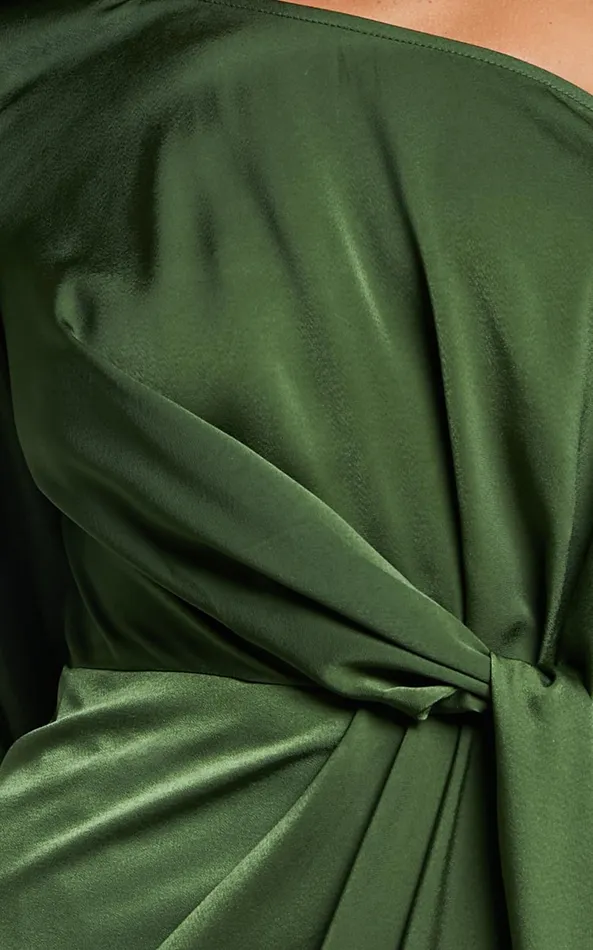 Showpo Janae Midi Dress 8211 One Shoulder 34 Sleeve Wrap In Olive Women Dresses