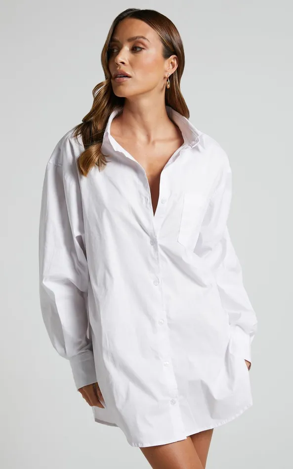 Showpo Janaya Mini Dress 8211 Long Sleeve Shirt Dress In White Women Curve Clothes Showpo Janaya Mini Dress 8211 Long Sleeve Shirt Dress In White Women Curve Clothes
