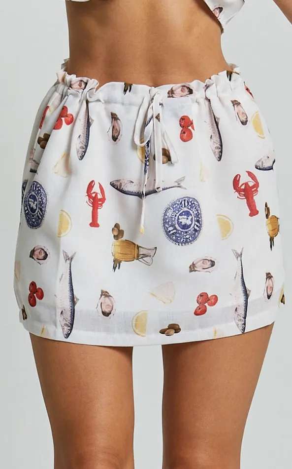 Showpo Jane Skirt 8211 Linen Look Column Slip Mini Skirt In Seaside Print Women Skirts