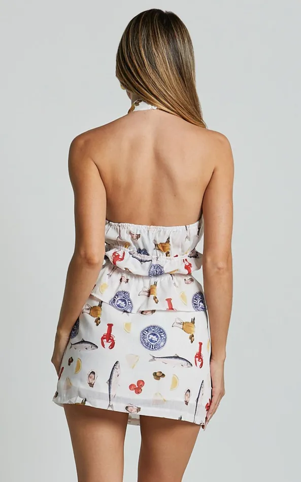 Showpo Jane Skirt 8211 Linen Look Column Slip Mini Skirt In Seaside Print Women Skirts