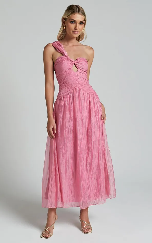 Showpo Janeilla Midi Dress 8211 Ons Shoulder Cut Out Front Ruched Fit And Flare Dress In Pink Women Dresses Showpo Janeilla Midi Dress 8211 Ons Shoulder Cut Out Front Ruched Fit And Flare Dress In Pink Women Dresses