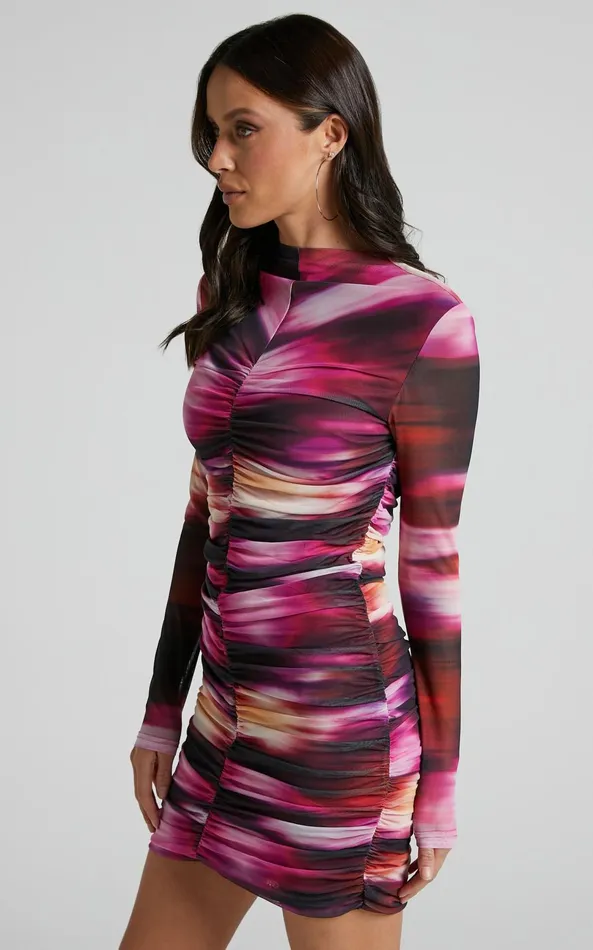 Showpo Janet Mini Dress 8211 Long Sleeve High Neck Dress In Soft Focus Women Dresses