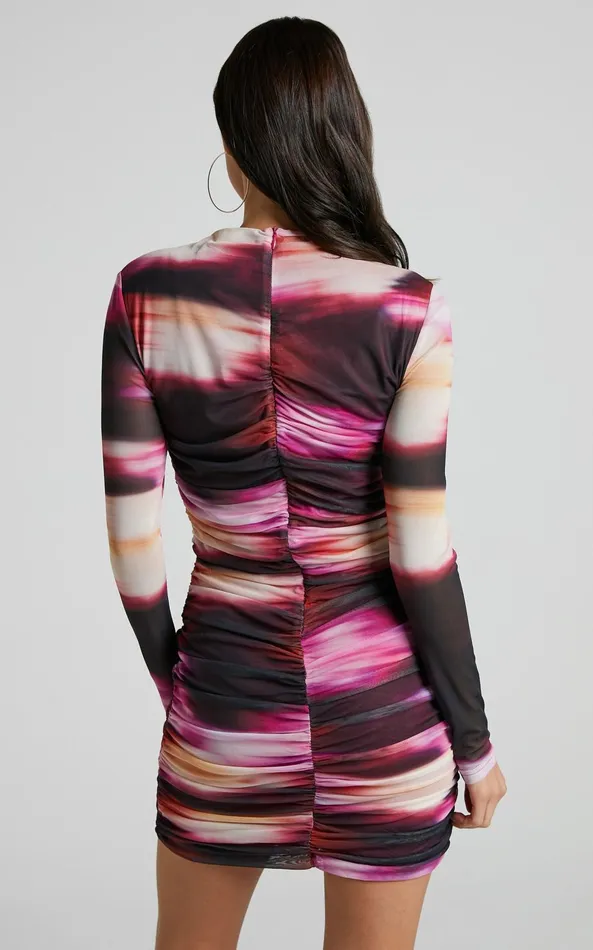 Showpo Janet Mini Dress 8211 Long Sleeve High Neck Dress In Soft Focus Women Dresses