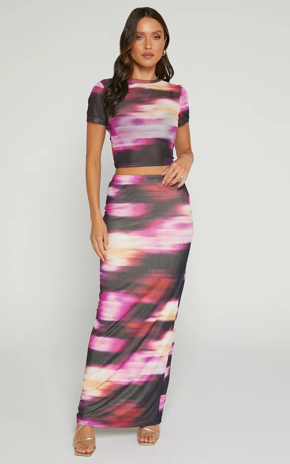 Showpo Janet Top And Skirt Two Piece Set 8211 Short Sleeve Midi Skirt In Soft Focus Women Two Piece Sets and Coords Showpo Janet Top And Skirt Two Piece Set 8211 Short Sleeve Midi Skirt In Soft Focus Women Two Piece Sets and Coords