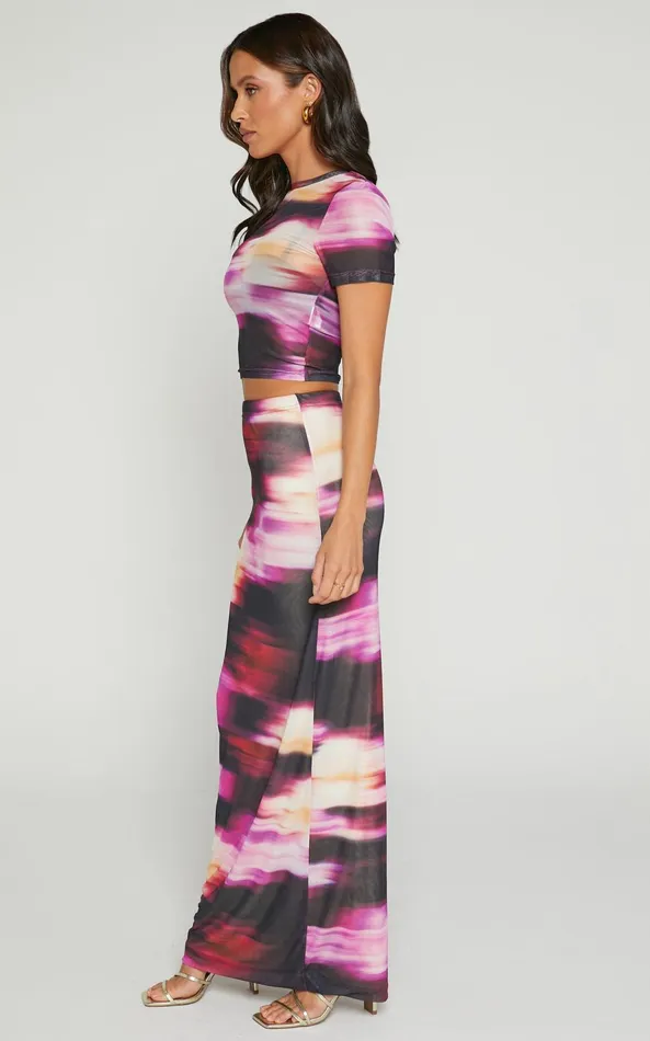 Showpo Janet Top And Skirt Two Piece Set 8211 Short Sleeve Midi Skirt In Soft Focus Women Two Piece Sets and Coords
