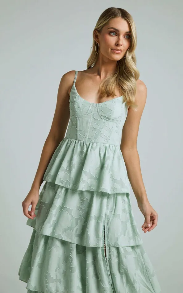 Showpo Janezkie Midi Dress 8211 Femme Tiered Formal Dress In Mint Women Dresses
