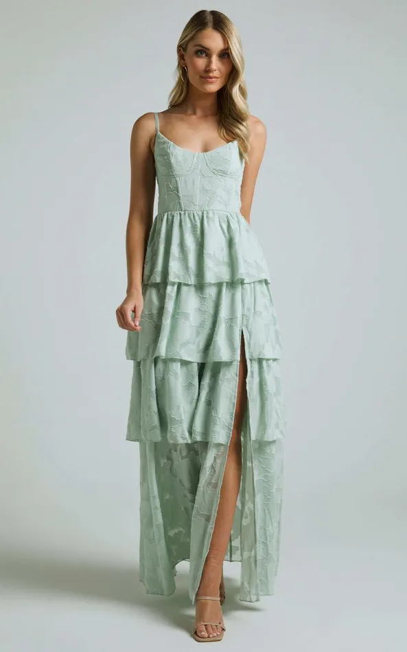 Showpo Janezkie Midi Dress 8211 Femme Tiered Formal Dress In Mint Women Dresses
