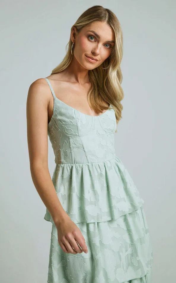 Showpo Janezkie Midi Dress 8211 Femme Tiered Formal Dress In Mint Women Dresses