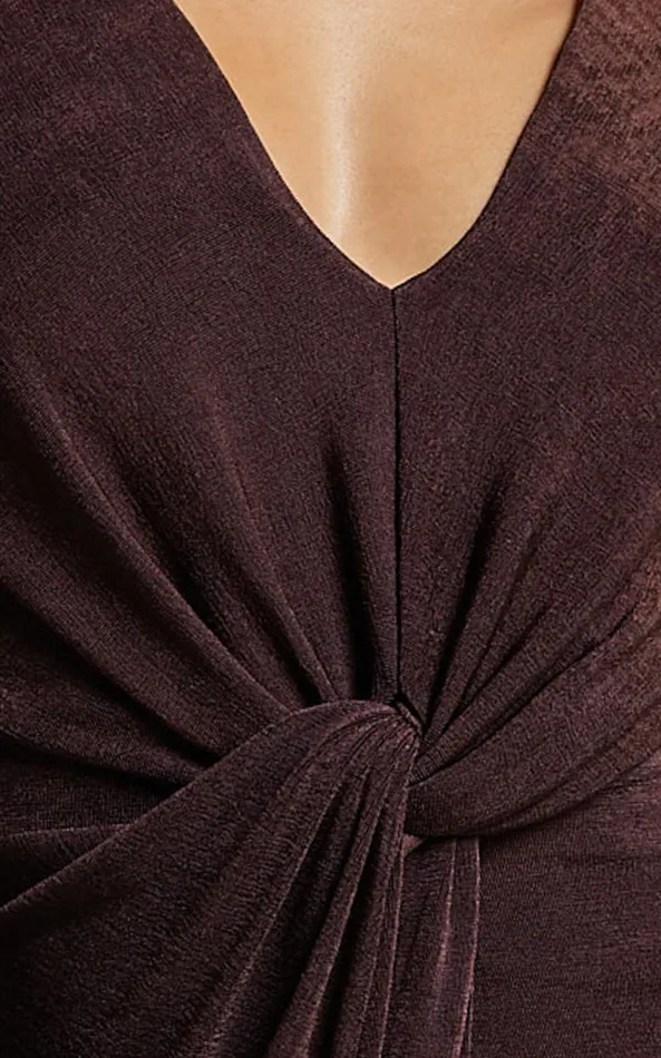 Showpo Janina Midi Dress 8211 Plunge Long Sleeve Twist Wrap Asymmetric Dress In Chocolate Women Dresses