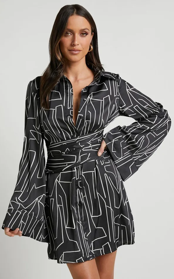 Showpo Janissa Mini Dress 8211 Long Sleeve Shirt Dress In Black And White Linear Women Dresses Showpo Janissa Mini Dress 8211 Long Sleeve Shirt Dress In Black And White Linear Women Dresses