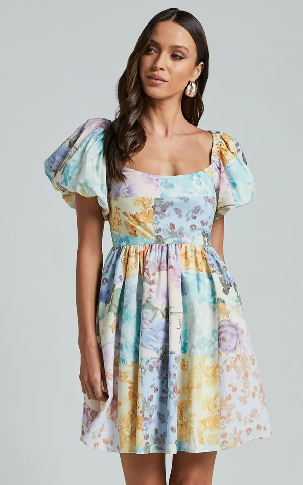 Showpo Janna Mini Dress 8211 Puff Sleeve Empire Waist Dress In Vintage Floral Women Dresses