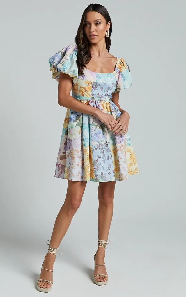 Showpo Janna Mini Dress 8211 Puff Sleeve Empire Waist Dress In Vintage Floral Women Dresses
