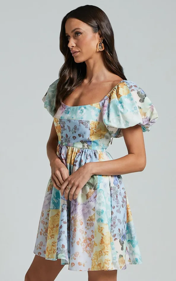 Showpo Janna Mini Dress 8211 Puff Sleeve Empire Waist Dress In Vintage Floral Women Dresses