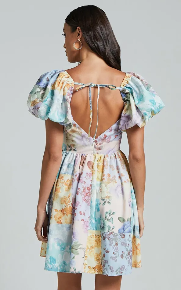 Showpo Janna Mini Dress 8211 Puff Sleeve Empire Waist Dress In Vintage Floral Women Dresses