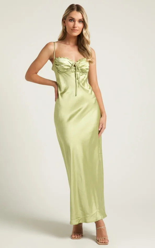 Showpo Jas Midi Dress 8211 Ruched Bust Satin Dress In Citris Women Dresses