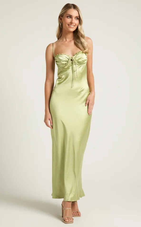 Showpo Jas Midi Dress 8211 Ruched Bust Satin Dress In Citris Women Dresses