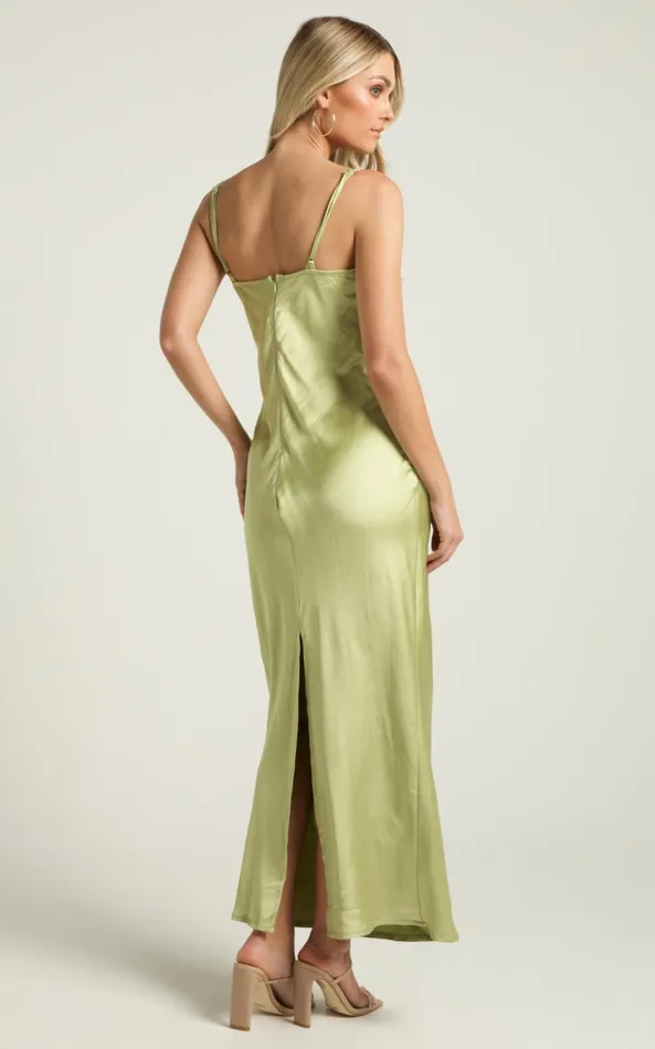 Showpo Jas Midi Dress 8211 Ruched Bust Satin Dress In Citris Women Dresses