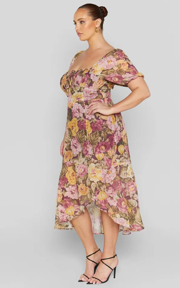 Showpo Jasalina Puff Sleeve Dress In Classic Floral Women Curve Clothes