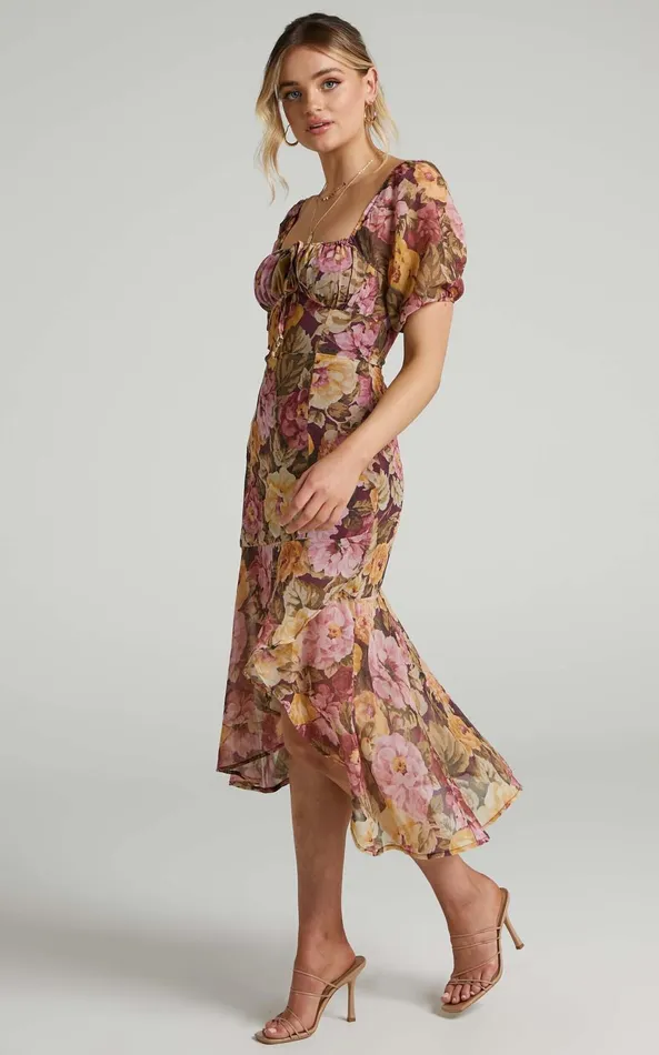 Showpo Jasalina Puff Sleeve Dress In Classic Floral Women Curve Clothes