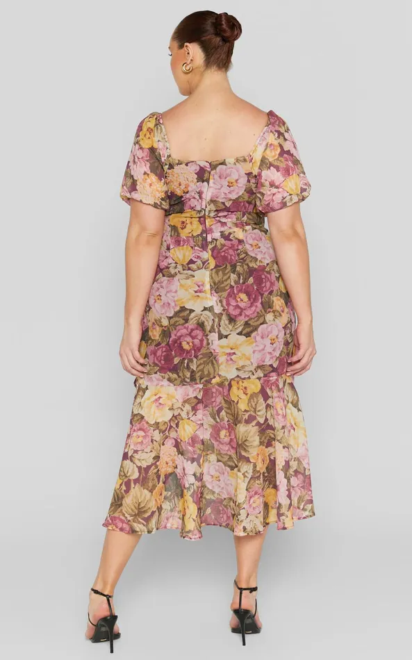 Showpo Jasalina Puff Sleeve Dress In Classic Floral Women Curve Clothes