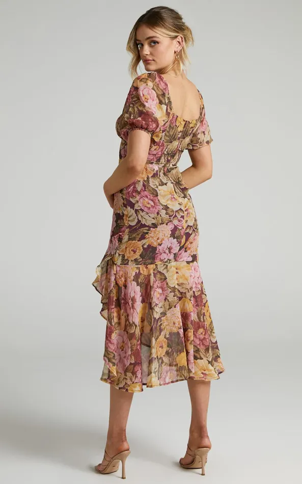 Showpo Jasalina Puff Sleeve Dress In Classic Floral Women Curve Clothes