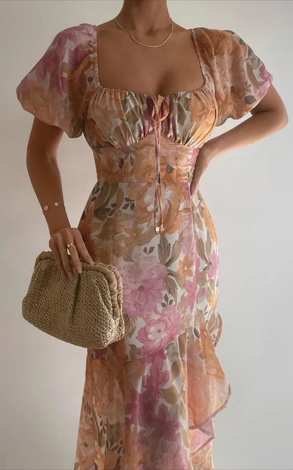 Showpo Jasalina Puff Sleeve Dress In Elegant Rose Women Curve Clothes