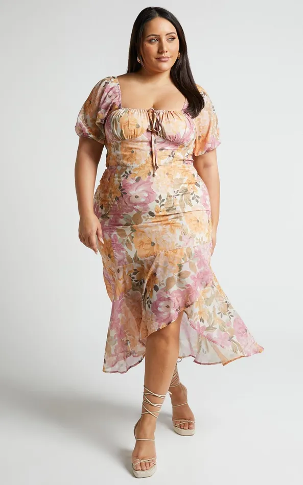 Showpo Jasalina Puff Sleeve Dress In Elegant Rose Women Curve Clothes