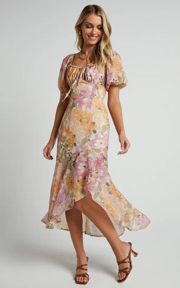 Showpo Jasalina Puff Sleeve Dress In Elegant Rose Women Curve Clothes