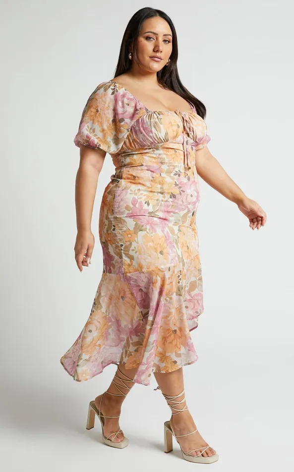 Showpo Jasalina Puff Sleeve Dress In Elegant Rose Women Curve Clothes