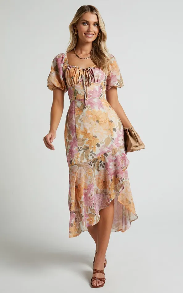 Showpo Jasalina Puff Sleeve Dress In Elegant Rose Women Curve Clothes