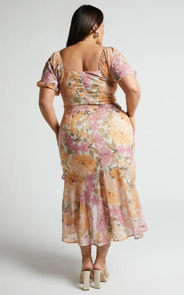 Showpo Jasalina Puff Sleeve Dress In Elegant Rose Women Curve Clothes