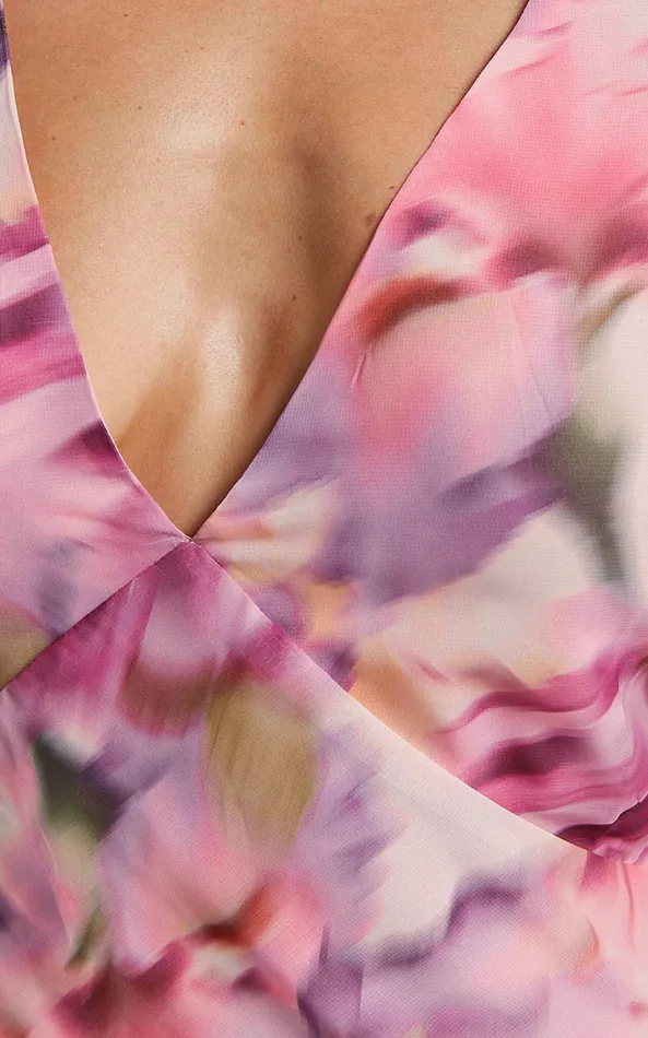 Showpo Jasmine Maxi Dress 8211 Plunge Neck Short Flutter Sleeve Frill Hem Mermaid In Pink Floral Women Dresses