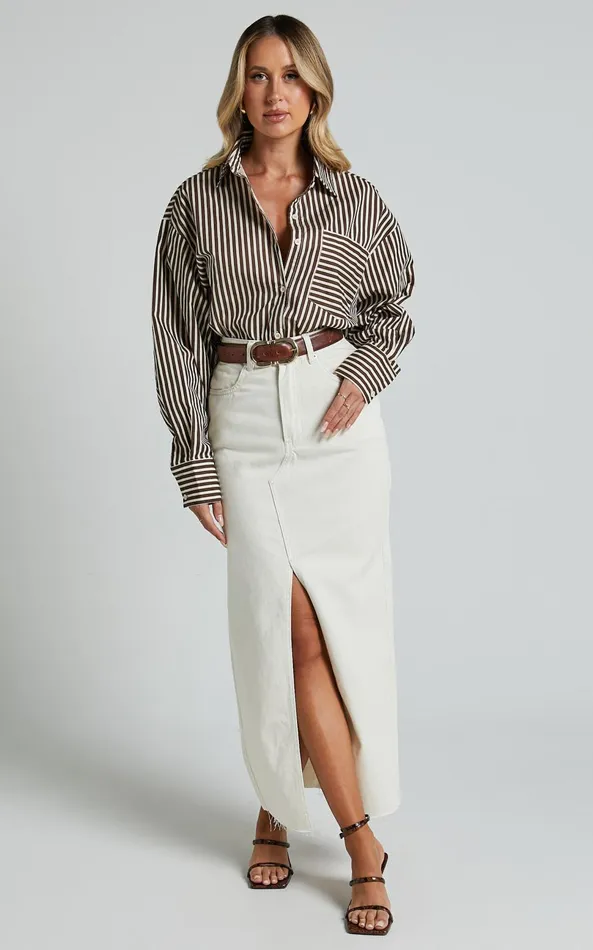 Showpo Jaycey Shirt 8211 Long Sleeve Pocket Detail Shirt In Brown Stripe Women Curve Clothes Showpo Jaycey Shirt 8211 Long Sleeve Pocket Detail Shirt In Brown Stripe Women Curve Clothes