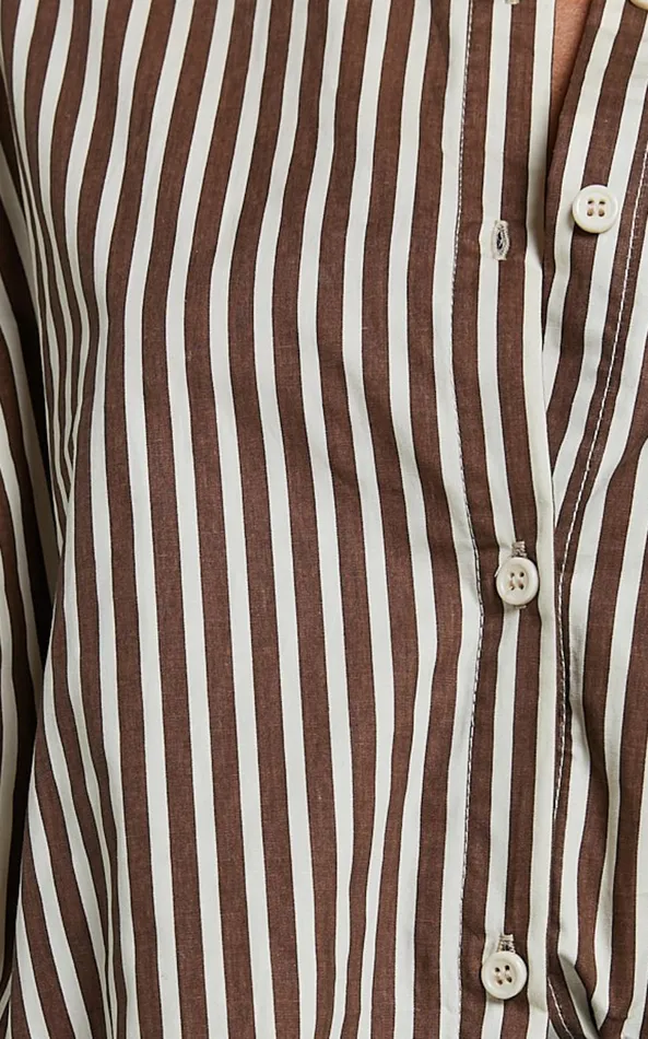 Showpo Jaycey Shirt 8211 Long Sleeve Pocket Detail Shirt In Brown Stripe Women Curve Clothes