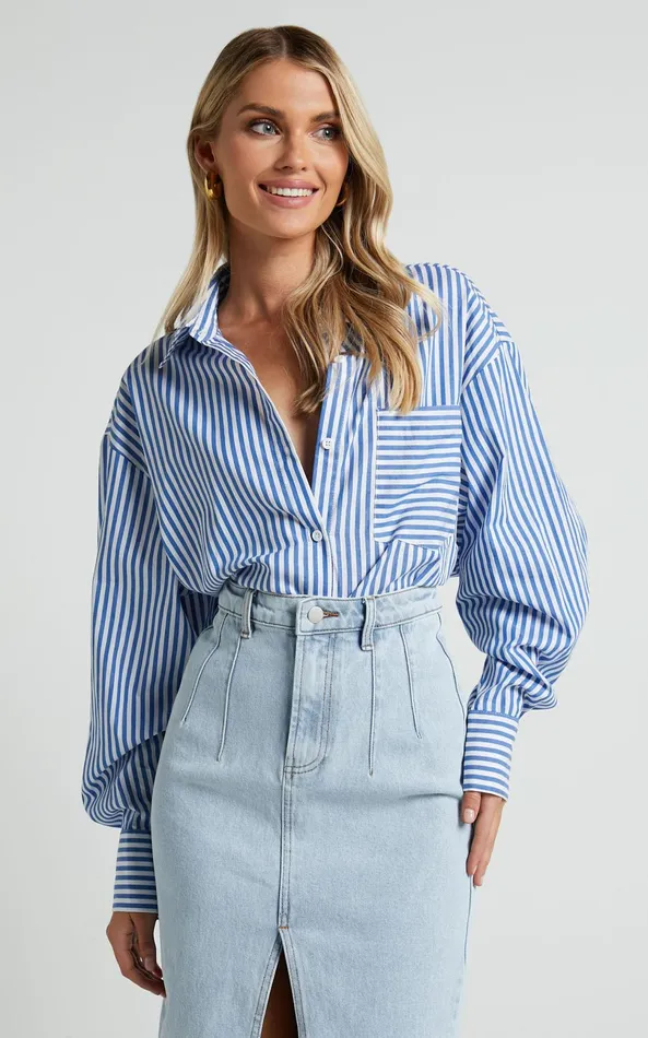 Showpo Jaycey Shirt 8211 Long Sleeve Pocket Detail Shirt In Navy Stripe Women Tops Showpo Jaycey Shirt 8211 Long Sleeve Pocket Detail Shirt In Navy Stripe Women Tops