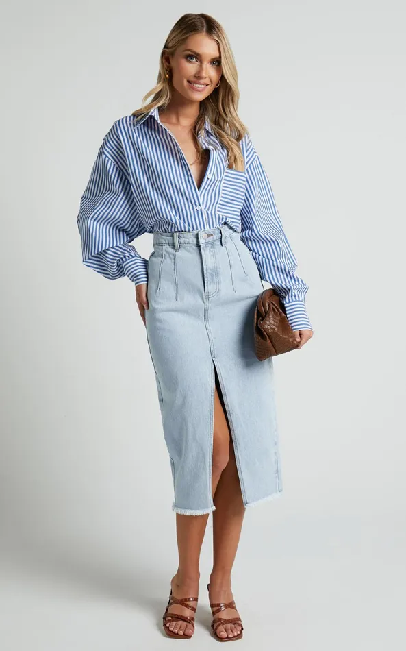 Showpo Jaycey Shirt 8211 Long Sleeve Pocket Detail Shirt In Navy Stripe Women Tops Showpo Jaycey Shirt 8211 Long Sleeve Pocket Detail Shirt In Navy Stripe Women Tops