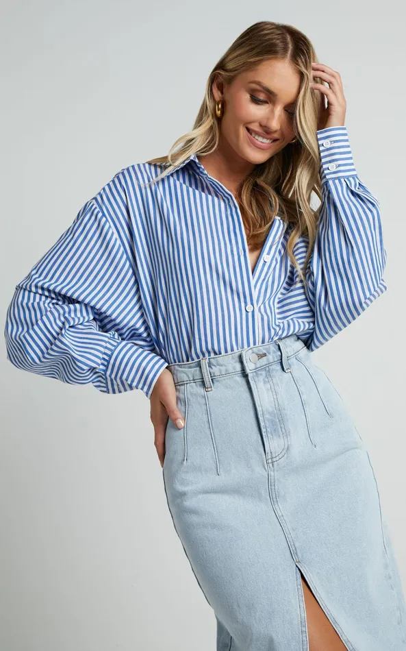 Showpo Jaycey Shirt 8211 Long Sleeve Pocket Detail Shirt In Navy Stripe Women Tops Showpo Jaycey Shirt 8211 Long Sleeve Pocket Detail Shirt In Navy Stripe Women Tops