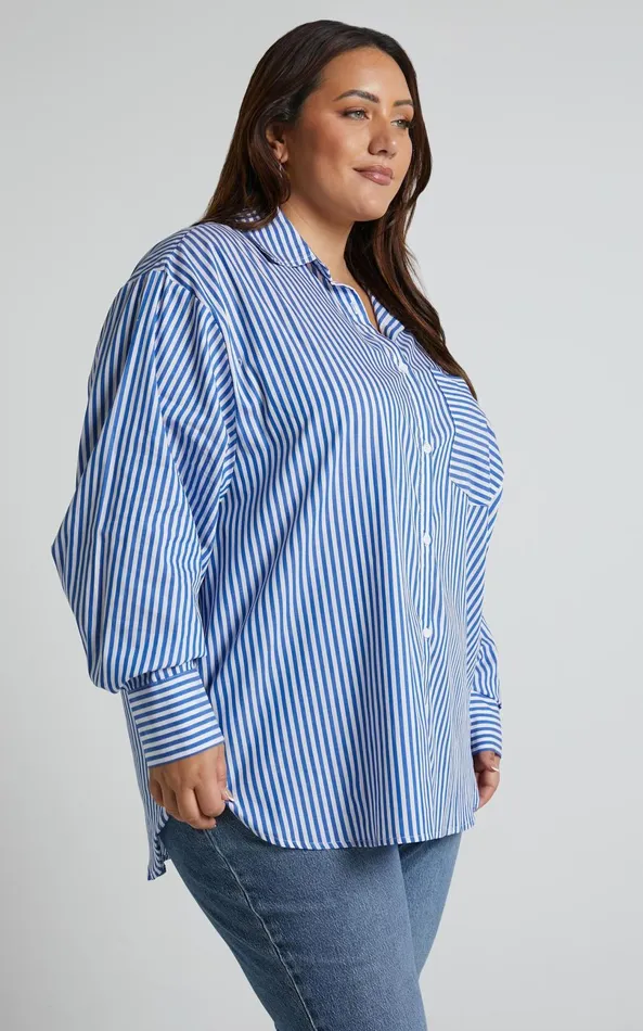 Showpo Jaycey Shirt 8211 Long Sleeve Pocket Detail Shirt In Navy Stripe Women Tops Showpo Jaycey Shirt 8211 Long Sleeve Pocket Detail Shirt In Navy Stripe Women Tops
