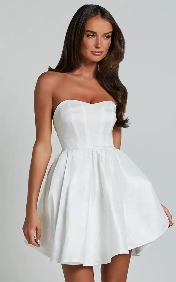Showpo Jayde Mini Dress 8211 Strapless Sweetheart Fit And Flare Dress In White Women Dresses