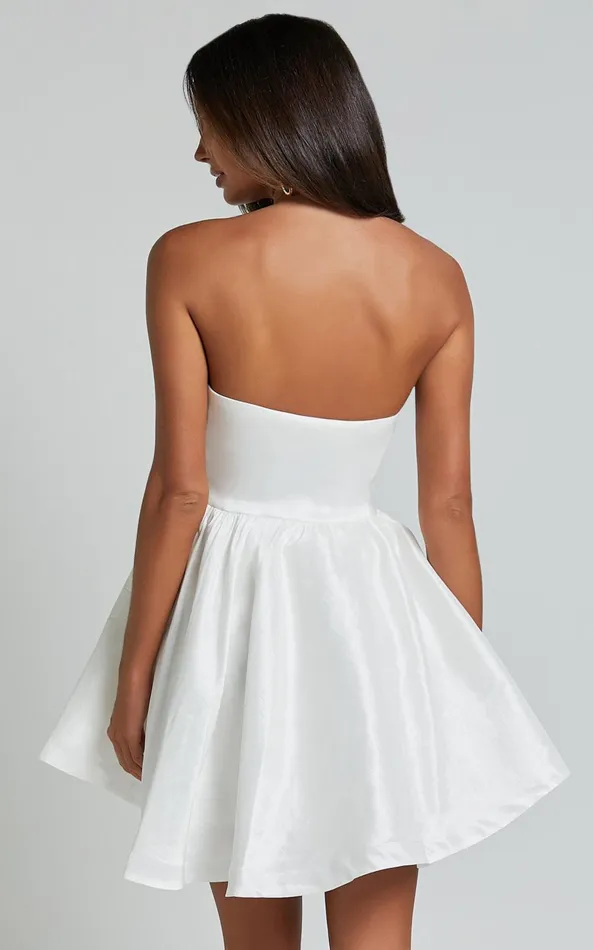 Showpo Jayde Mini Dress 8211 Strapless Sweetheart Fit And Flare Dress In White Women Dresses